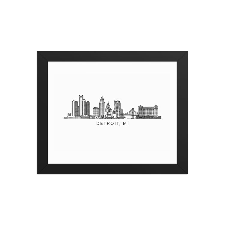 Framed minimalist Detroit, Michigan skyline wall art