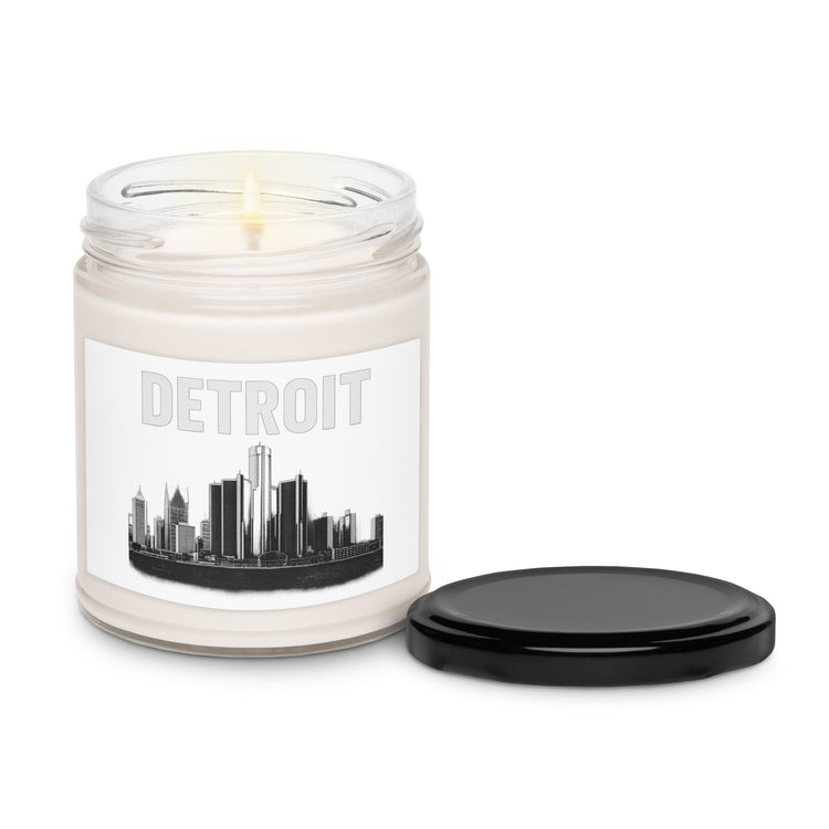 Detroit skyline soy candle in Apple Harvest scent, 9 oz glass jar