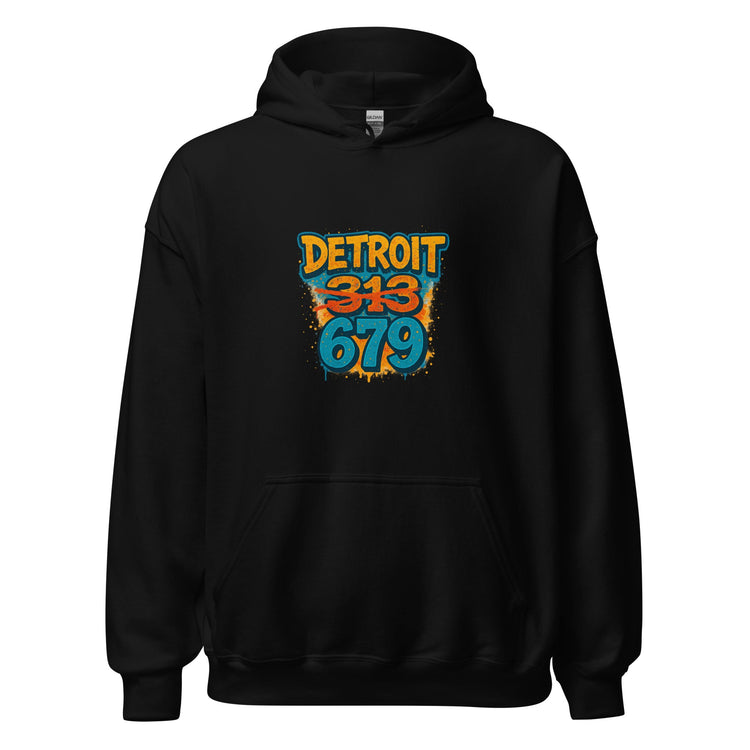 Detroit 679 unisex hoodie with graffiti-inspired Motor City design